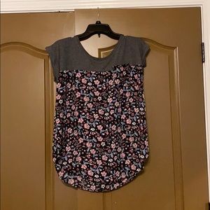 grey and purple floral blouse/ shirt